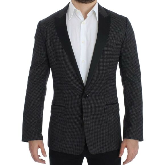 Dolce & Gabbana Tweed Blazer Shawl Collar Men Black Blazers
